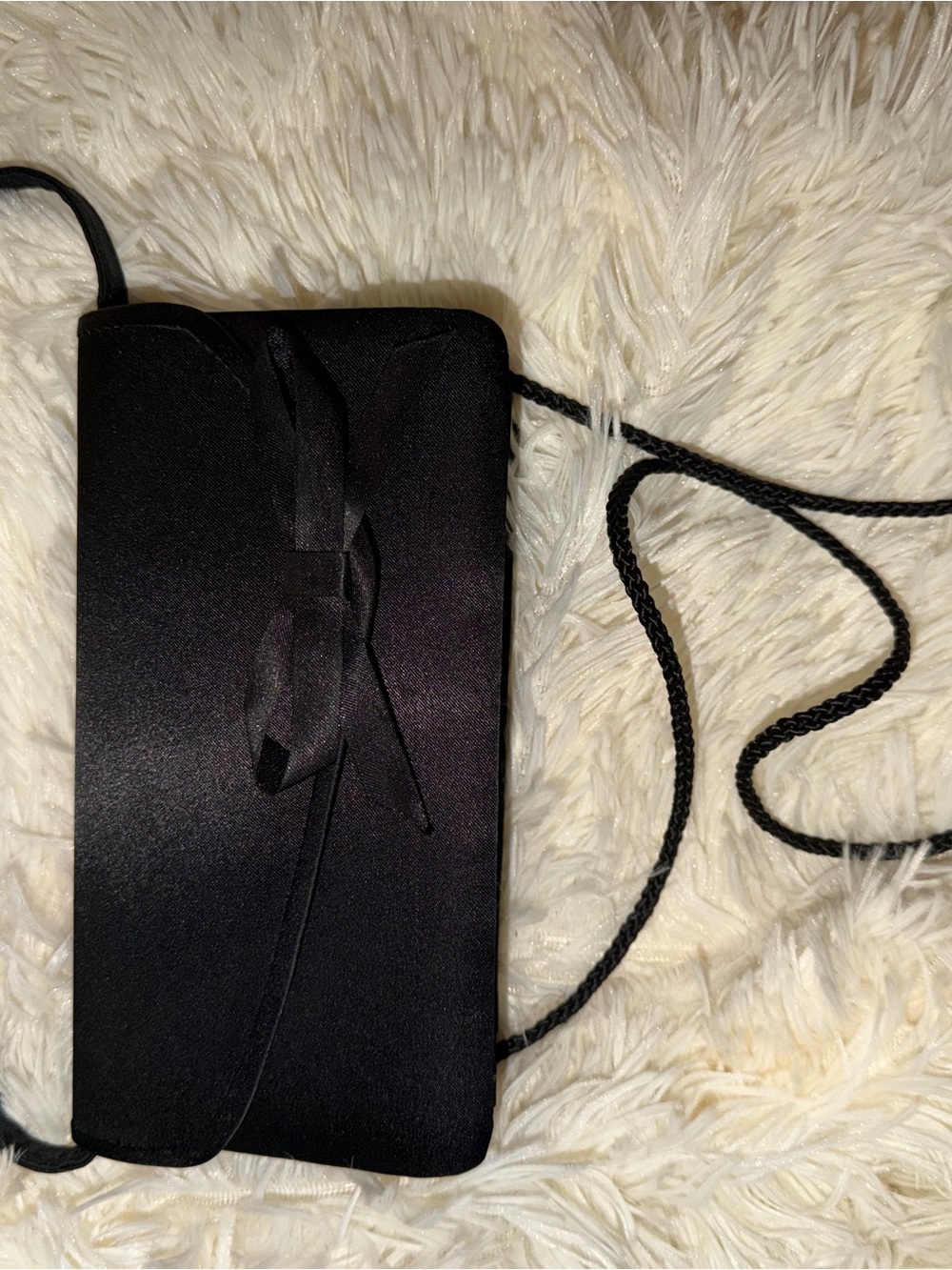 Retro Jessica McClintock Black Satin Bow Crossbody Clutch